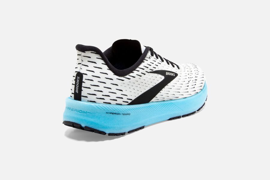 Hyperion Tempo Road Brooks Running Shoes NZ Mens - White/Black/Turquoise - JWQAPU-834